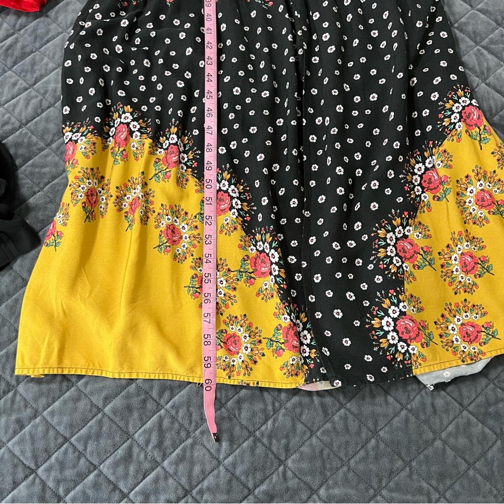FARM Rio Black and Yellow Floral Polka Dot Long Sleeve Maxi Dress - Picture 8 of 10